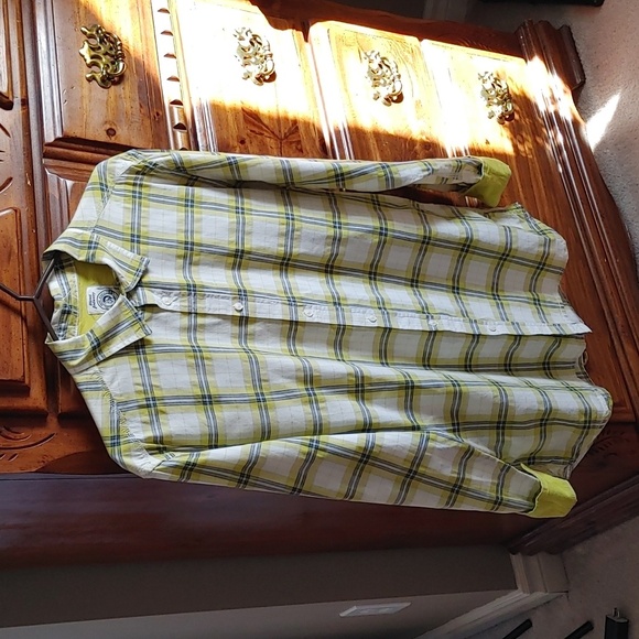 DIESEL INDUSTRY MEN'S YELLOW PLAID BUTTON DOWN SHIRT SIZE XL - Picture 2 of 11